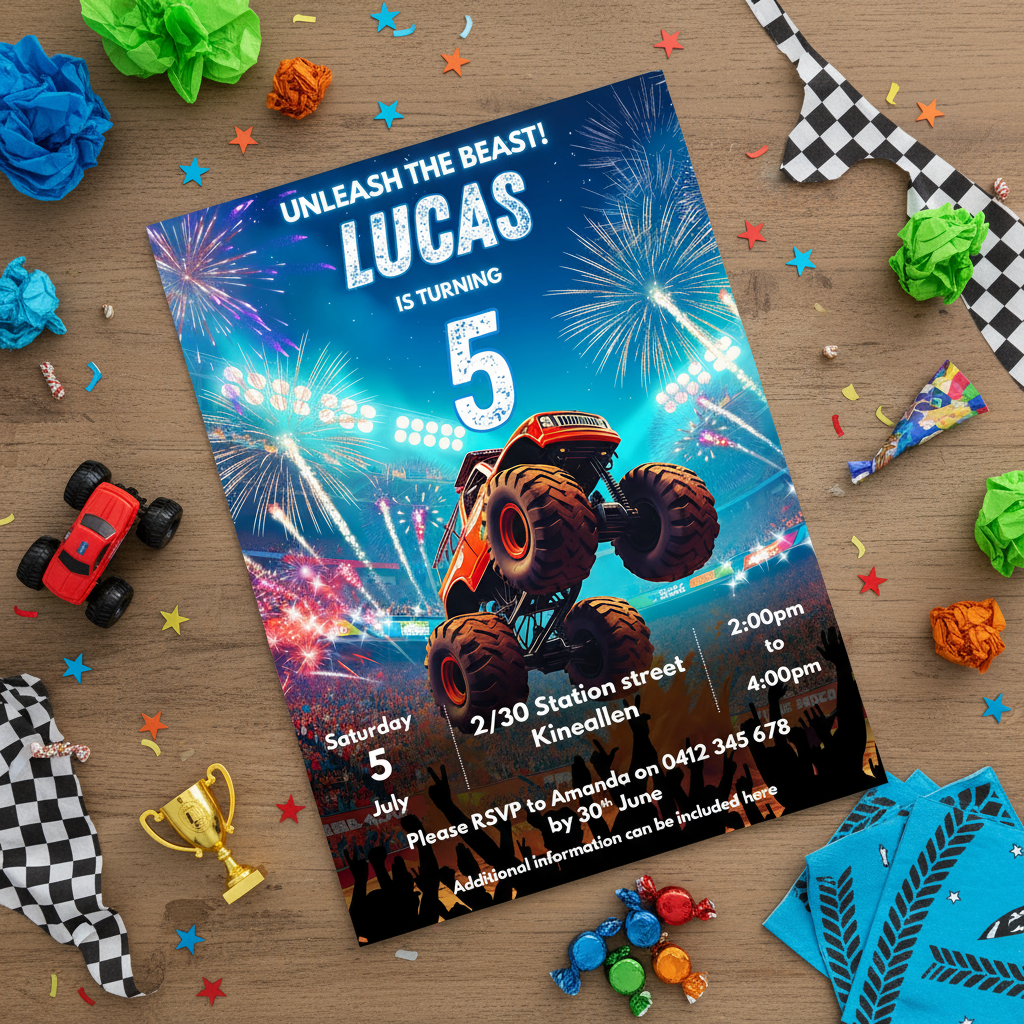 Monster Truck Party Invitations